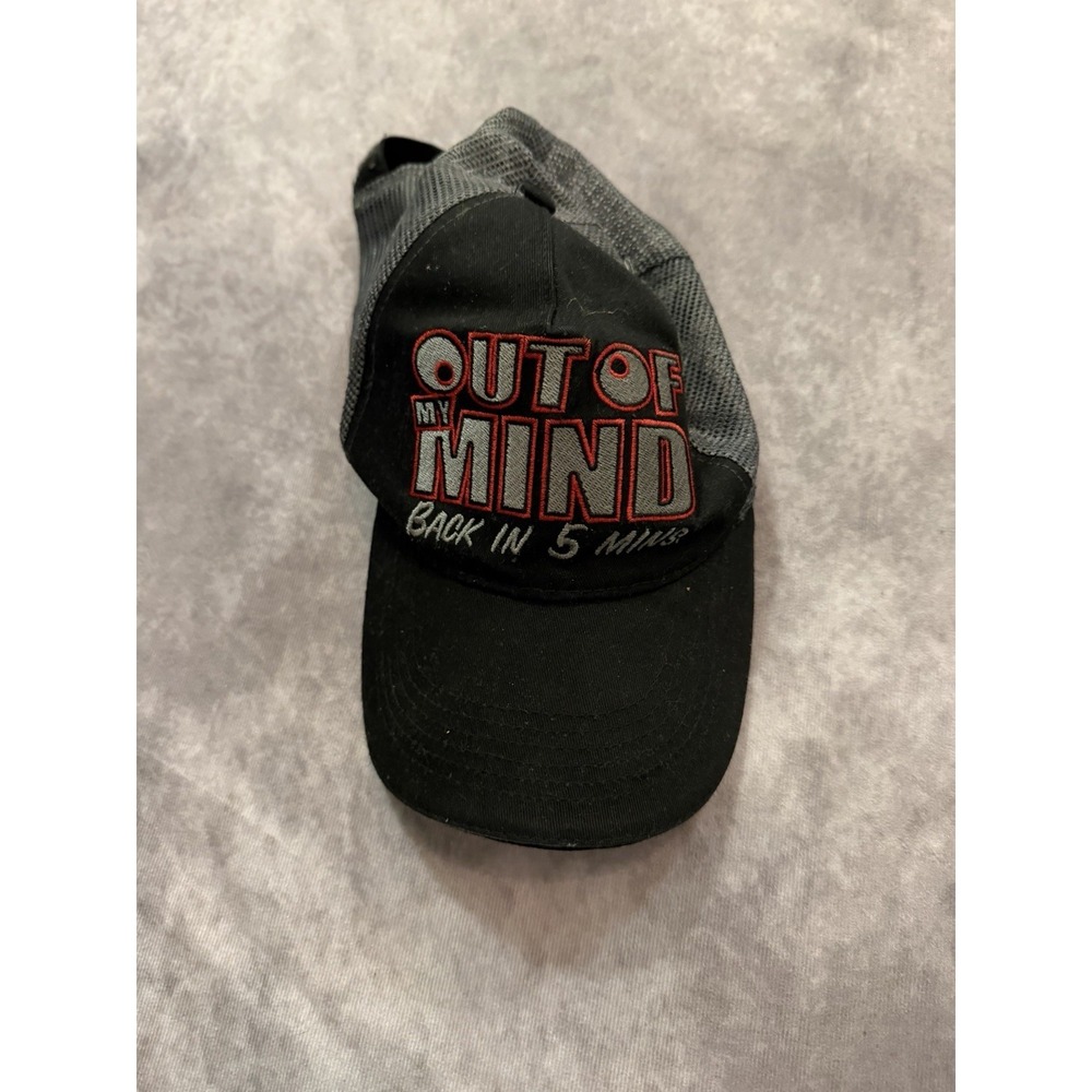 Out of Mind Back in 5 Men's Black/Gray Graphic Trucker Hat, One Size